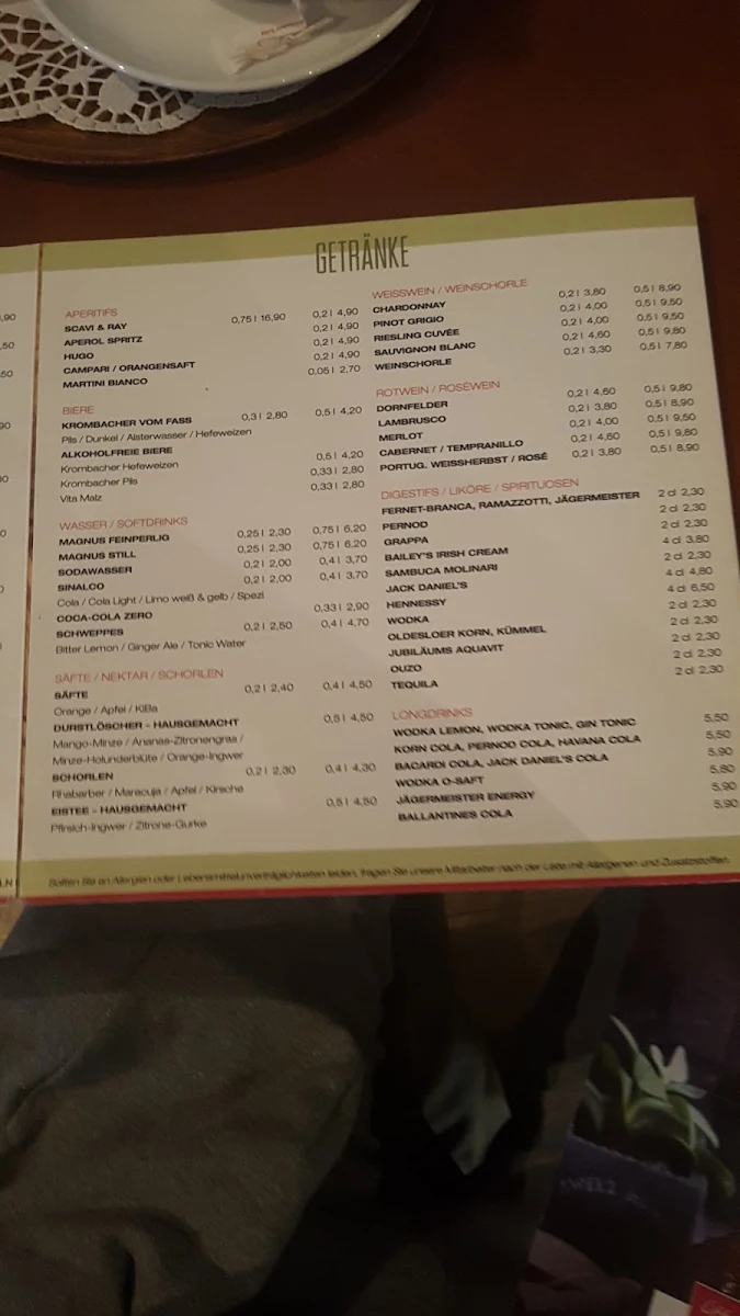 Speisekarte, FIDELIO Bistro & Restaurant