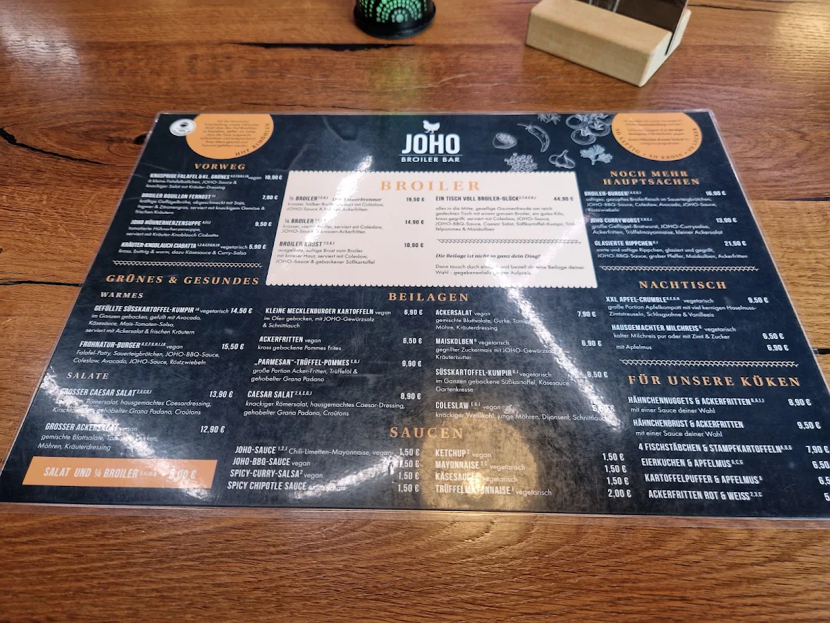 Speisekarte, JOHO Broiler Bar