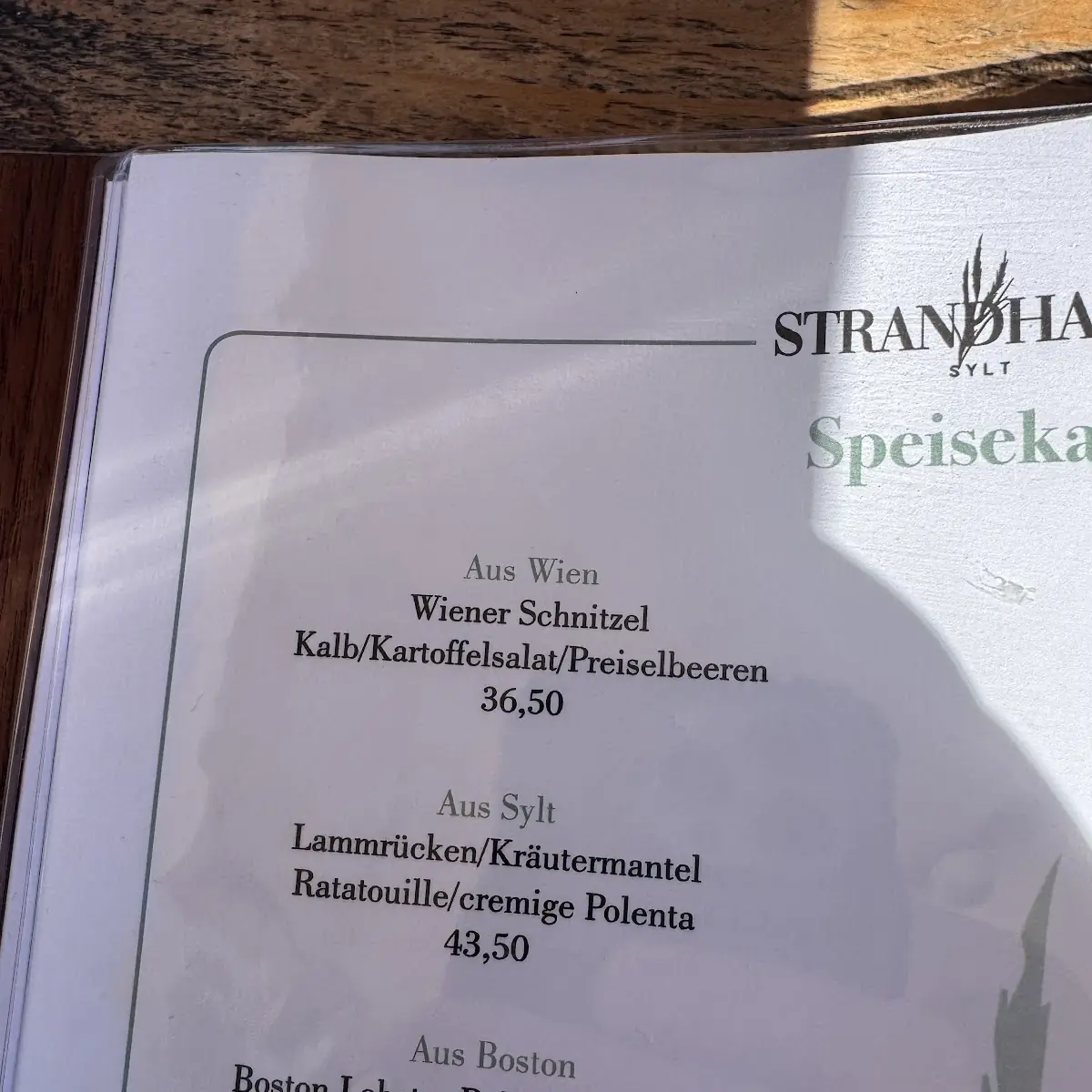 Speisekarte, Strandhafer Sylt