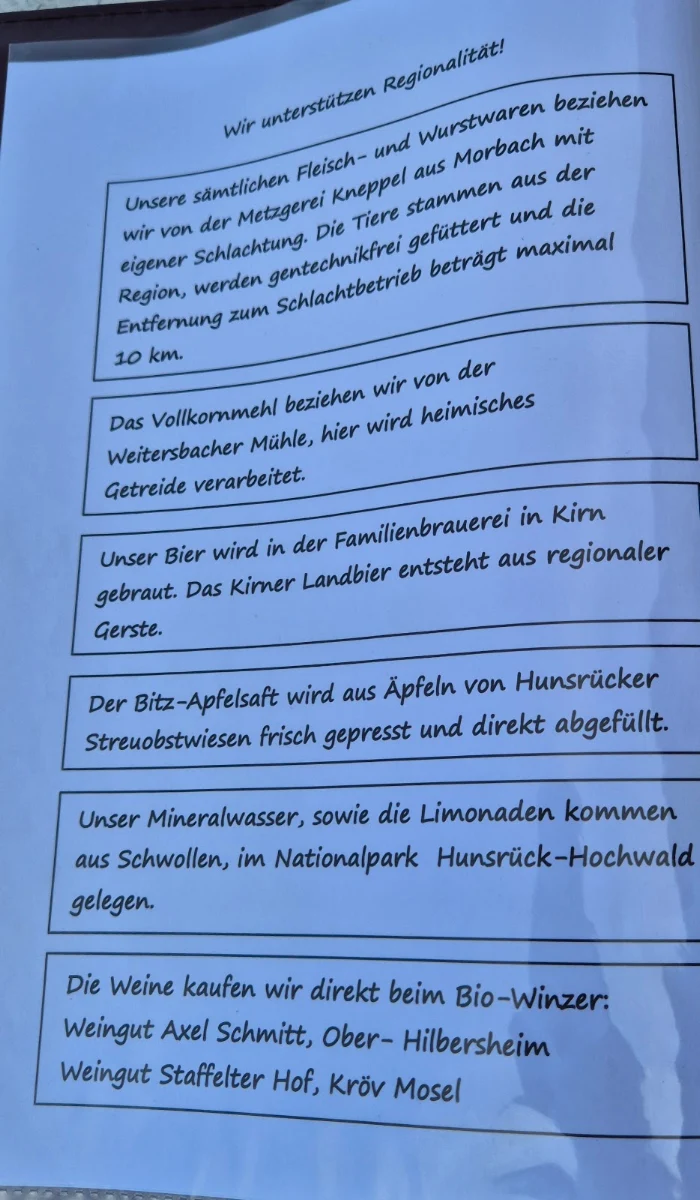 Speisekarte, Gaststätte Römerstube