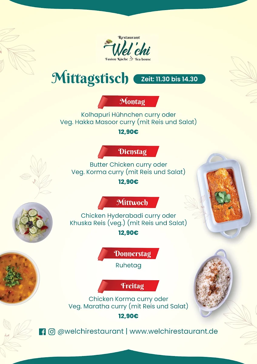 Speisekarte, Wel'chi Restaurant