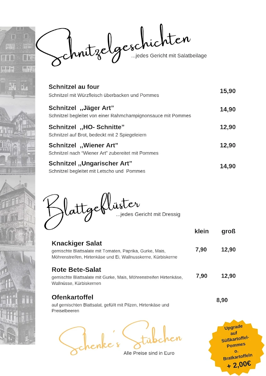 Speisekarte, Schenke's Stübchen