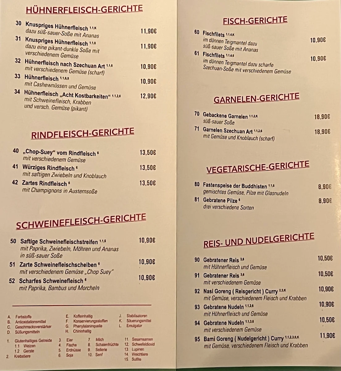 Speisekarte, Asiatisches Restaurant Mr. Kim