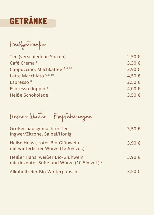 Speisekarte, ZUM MÜHLENWIRT