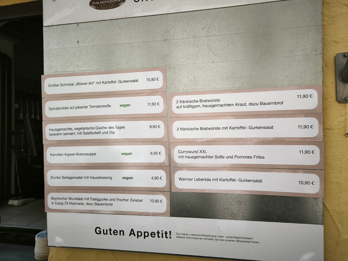 Speisekarte, ZUM MÜHLENWIRT