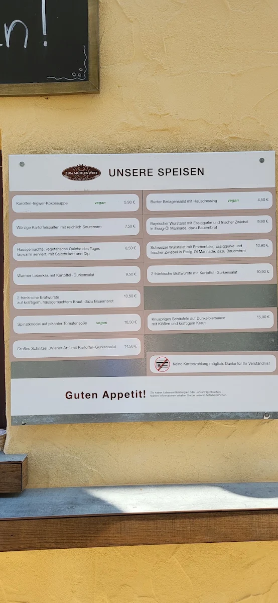 Speisekarte, ZUM MÜHLENWIRT