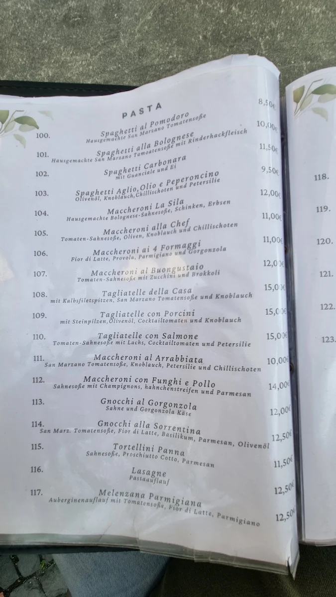 Speisekarte, Restaurant La Sila