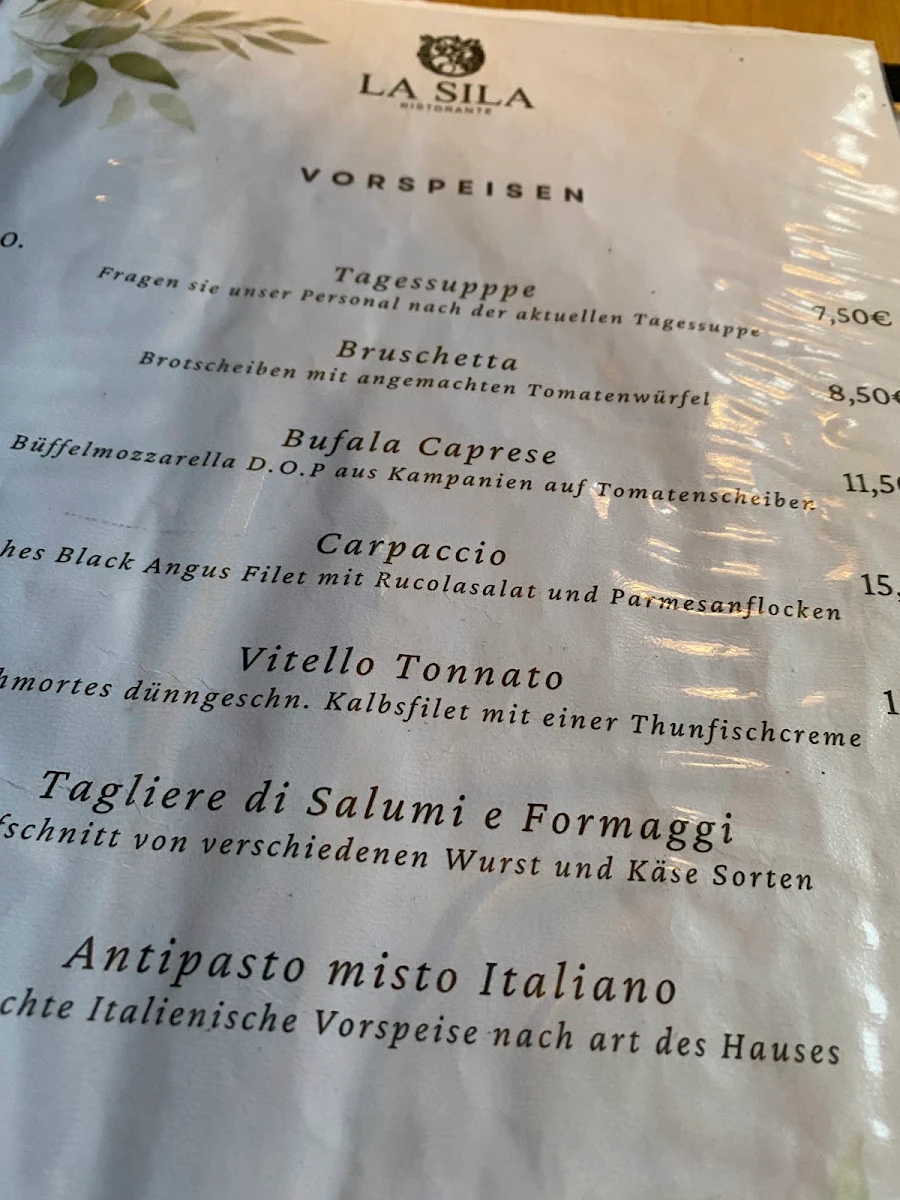 Speisekarte, Restaurant La Sila
