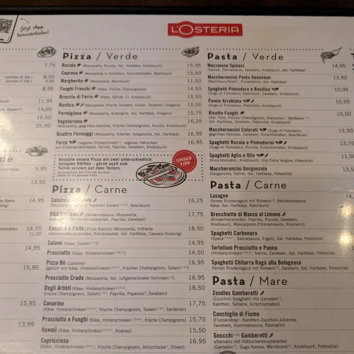 Speisekarte, L'Osteria Bornheim