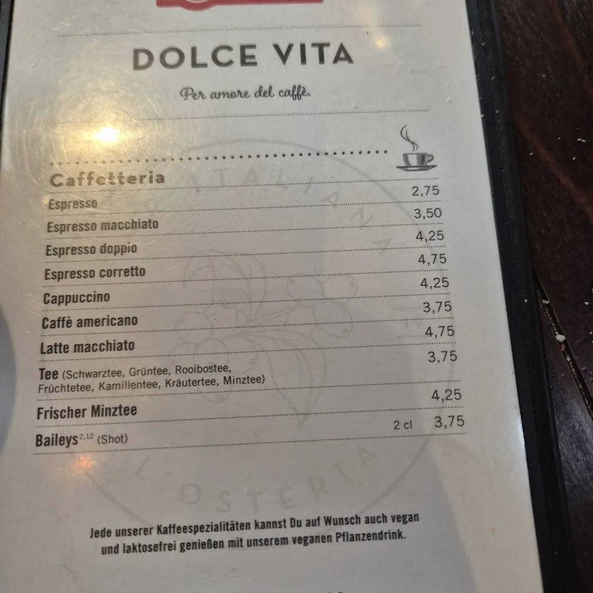 Speisekarte, L'Osteria Bornheim