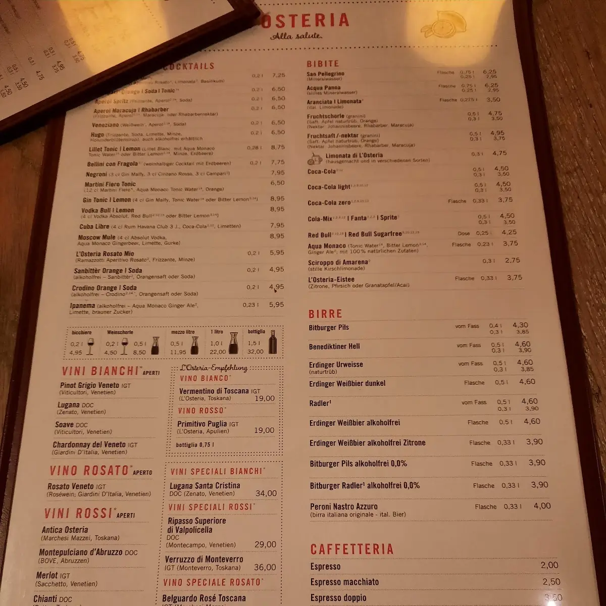 Speisekarte, L'Osteria Bornheim