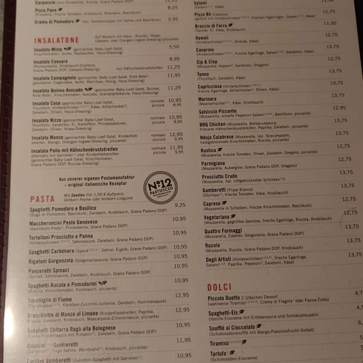 Speisekarte, L'Osteria Bornheim