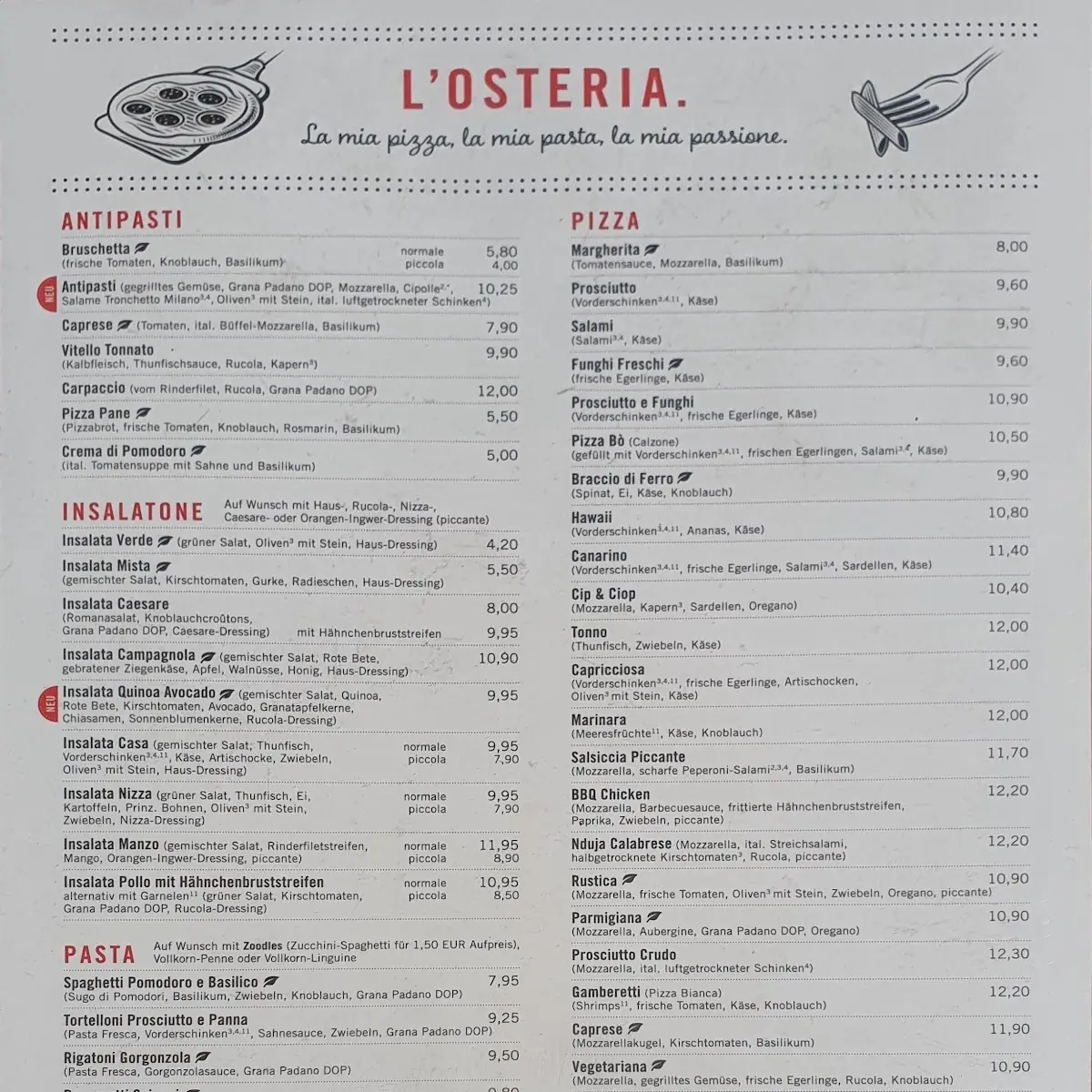 Speisekarte, L'Osteria Bornheim