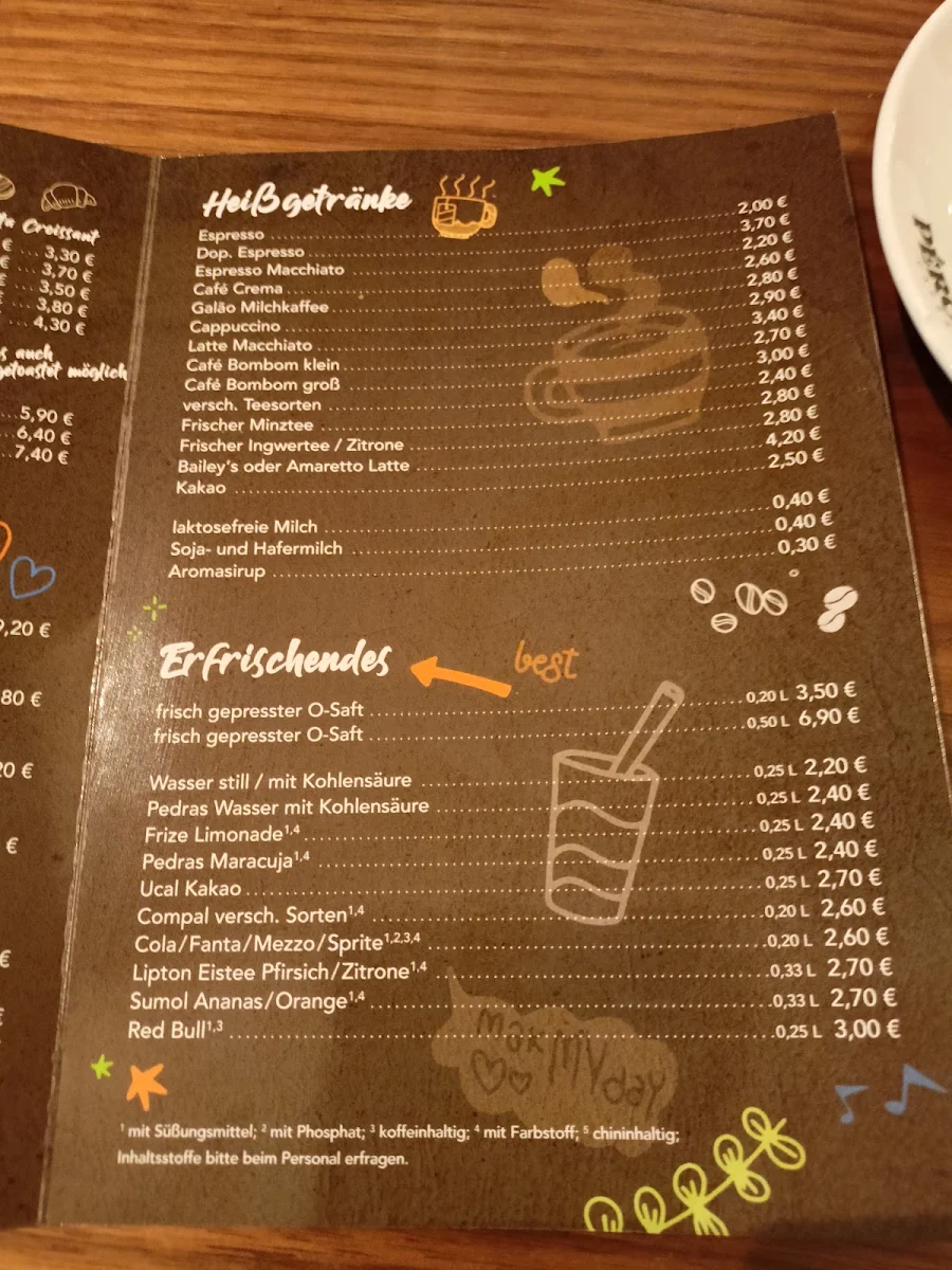 Speisekarte, Café Bom Dia