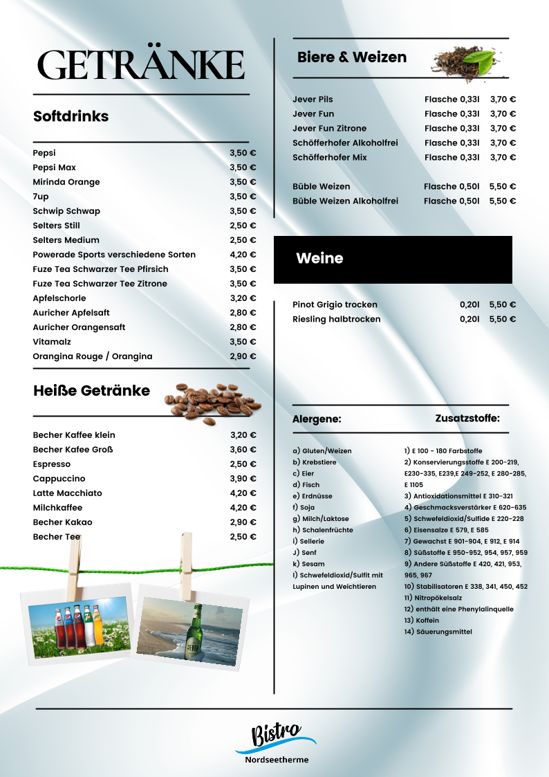 Speisekarte, Bistro Nordseetherme
