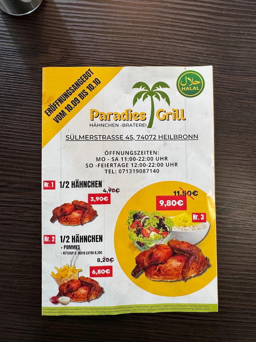 Speisekarte, Paradies Grill Heilbronn