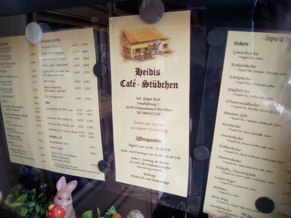 Speisekarte, Heidi's Caféstübchen