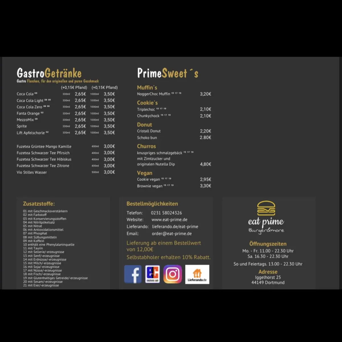 Speisekarte, Eat Prime Dortmund