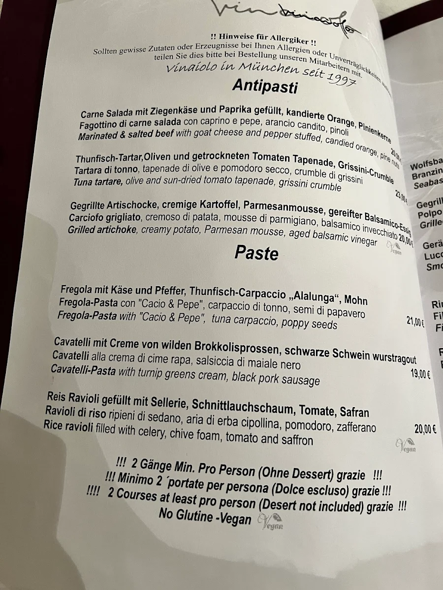 Speisekarte, Vinaiolo München