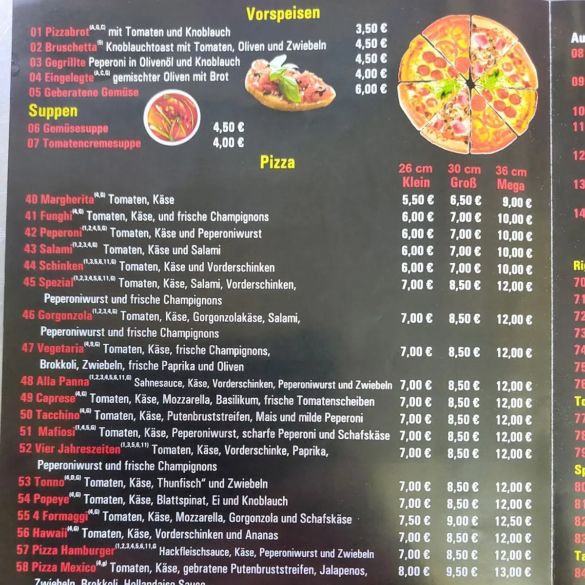 Speisekarte, Ulivo Pizzeria