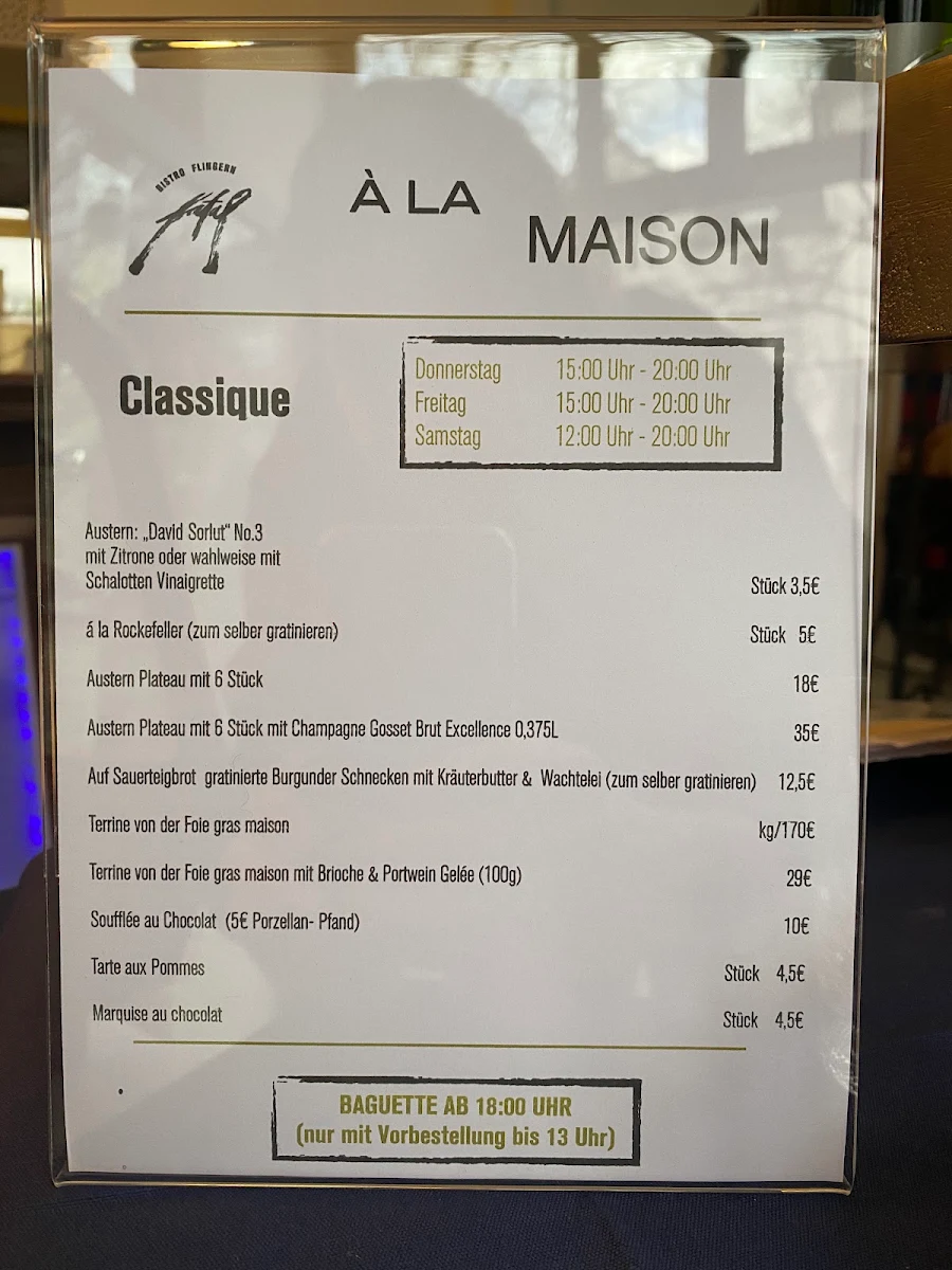 Speisekarte, Bistro Fatal