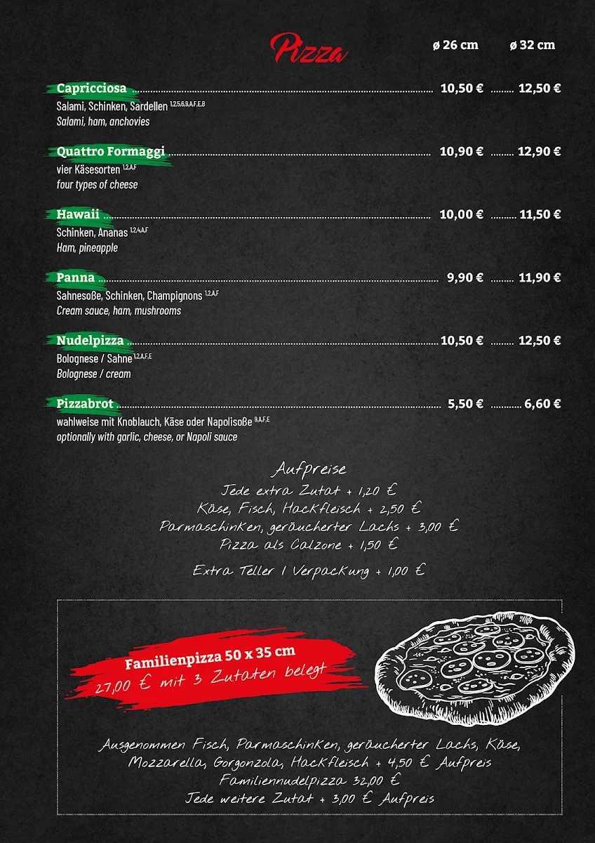 Speisekarte, Pizzeria Santa Marina