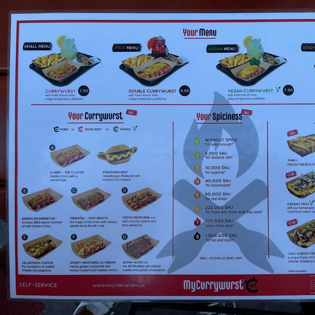 Speisekarte, MyCurrywurst