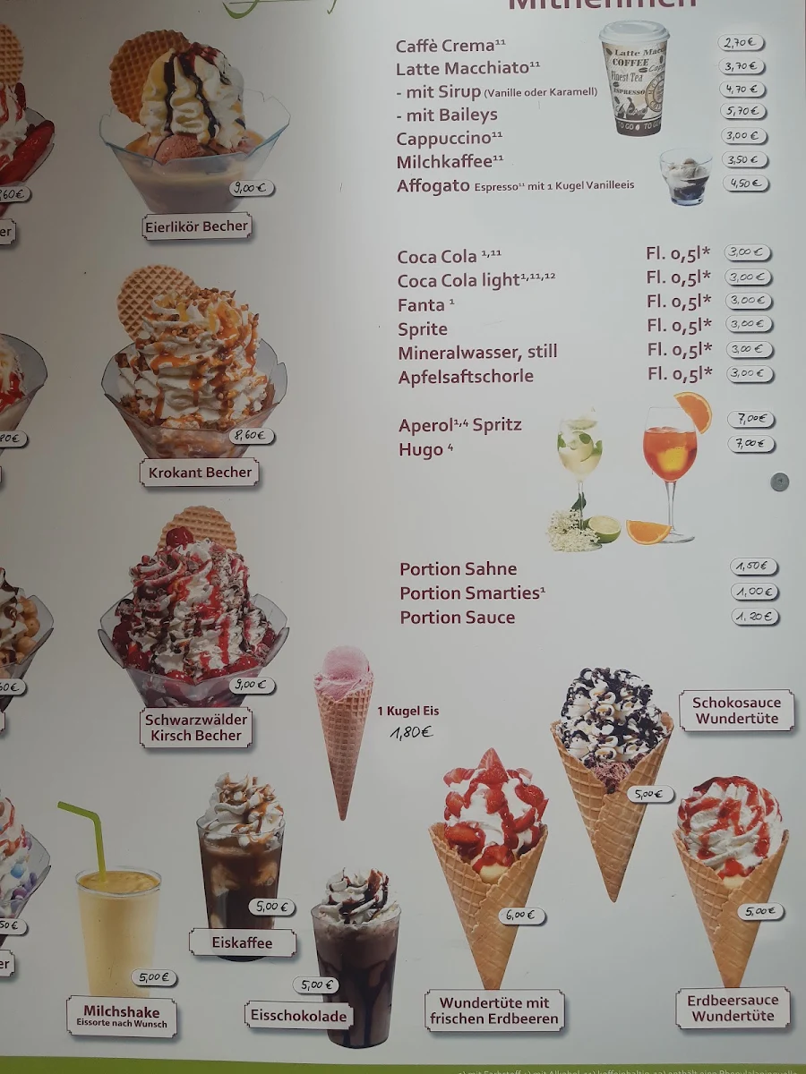 Speisekarte, Eiscafé Portofino