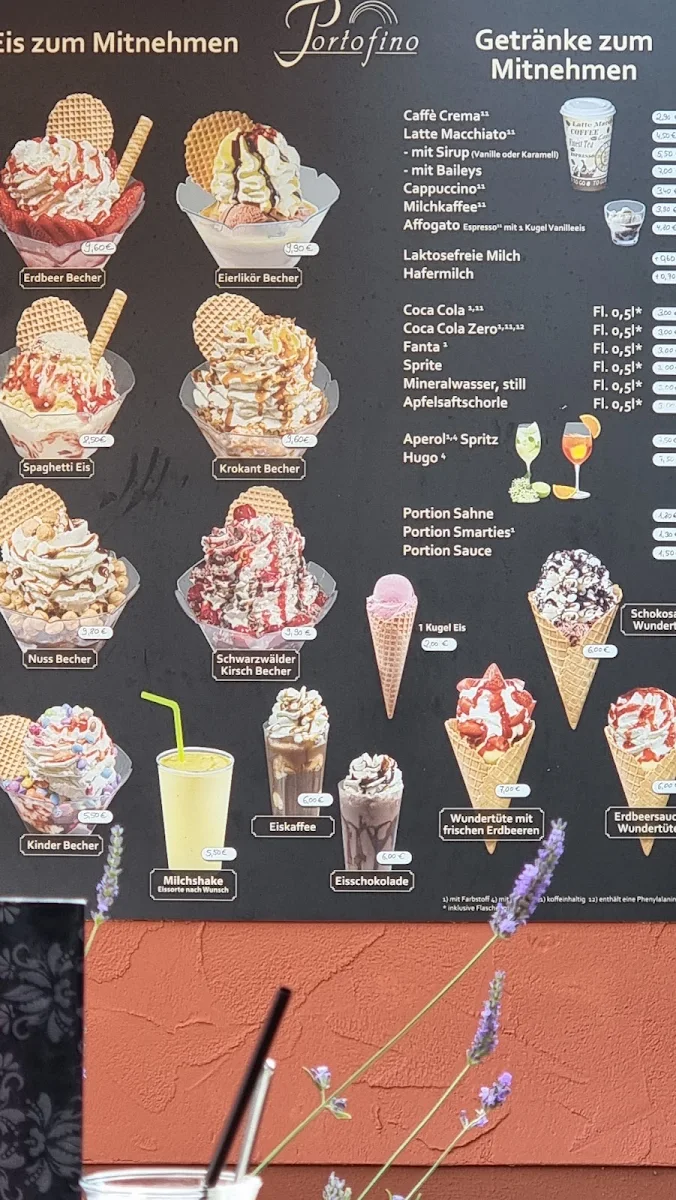 Speisekarte, Eiscafé Portofino