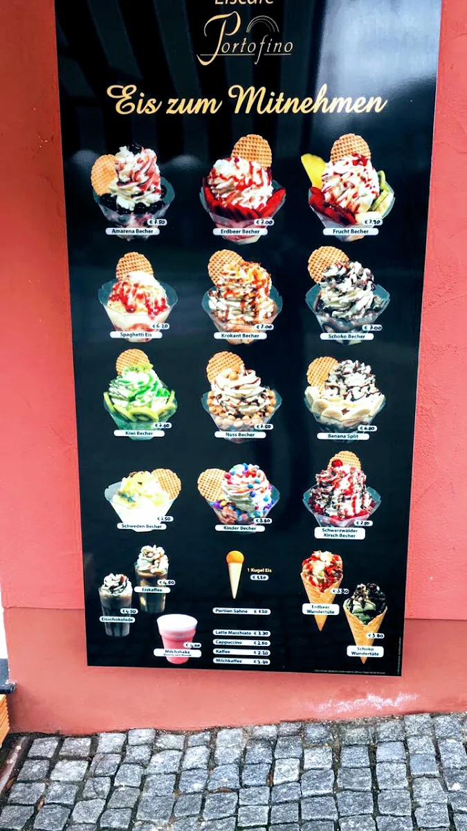 Speisekarte, Eiscafé Portofino