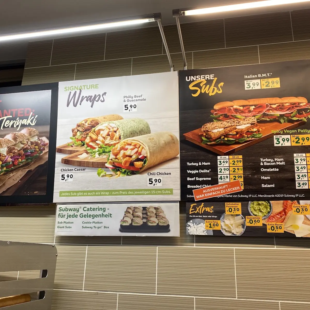 Speisekarte, Subway
