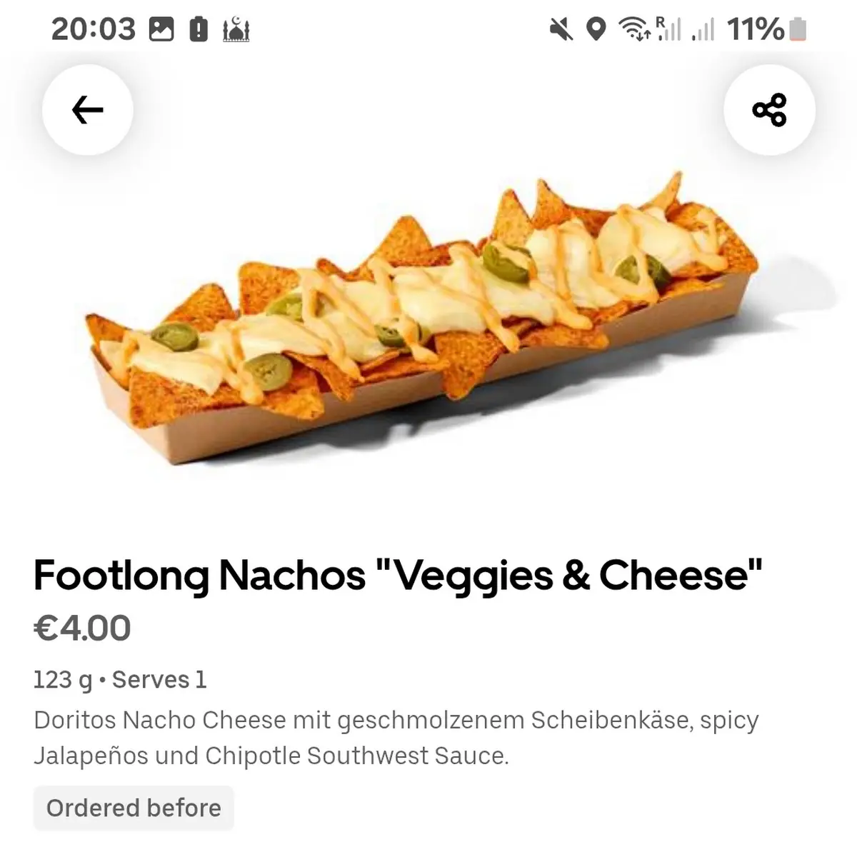 Speisekarte, Subway
