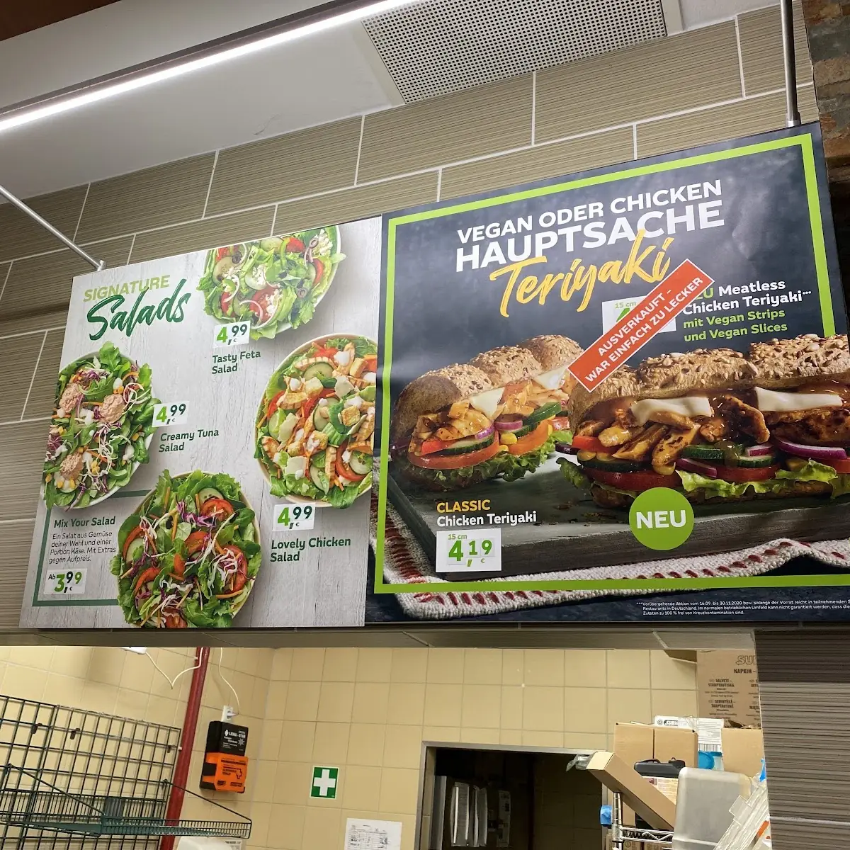 Speisekarte, Subway