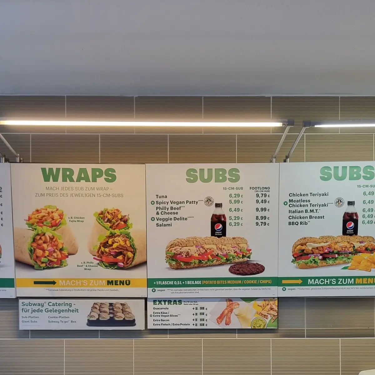 Speisekarte, Subway