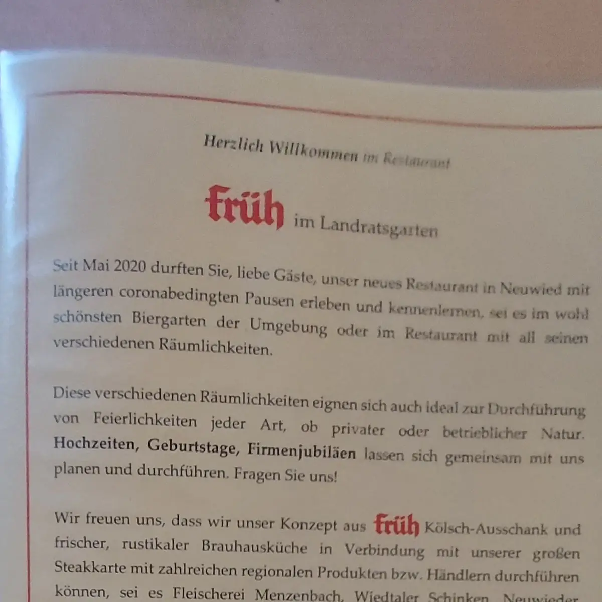 Speisekarte, Früh Im Landratsgarten GbR