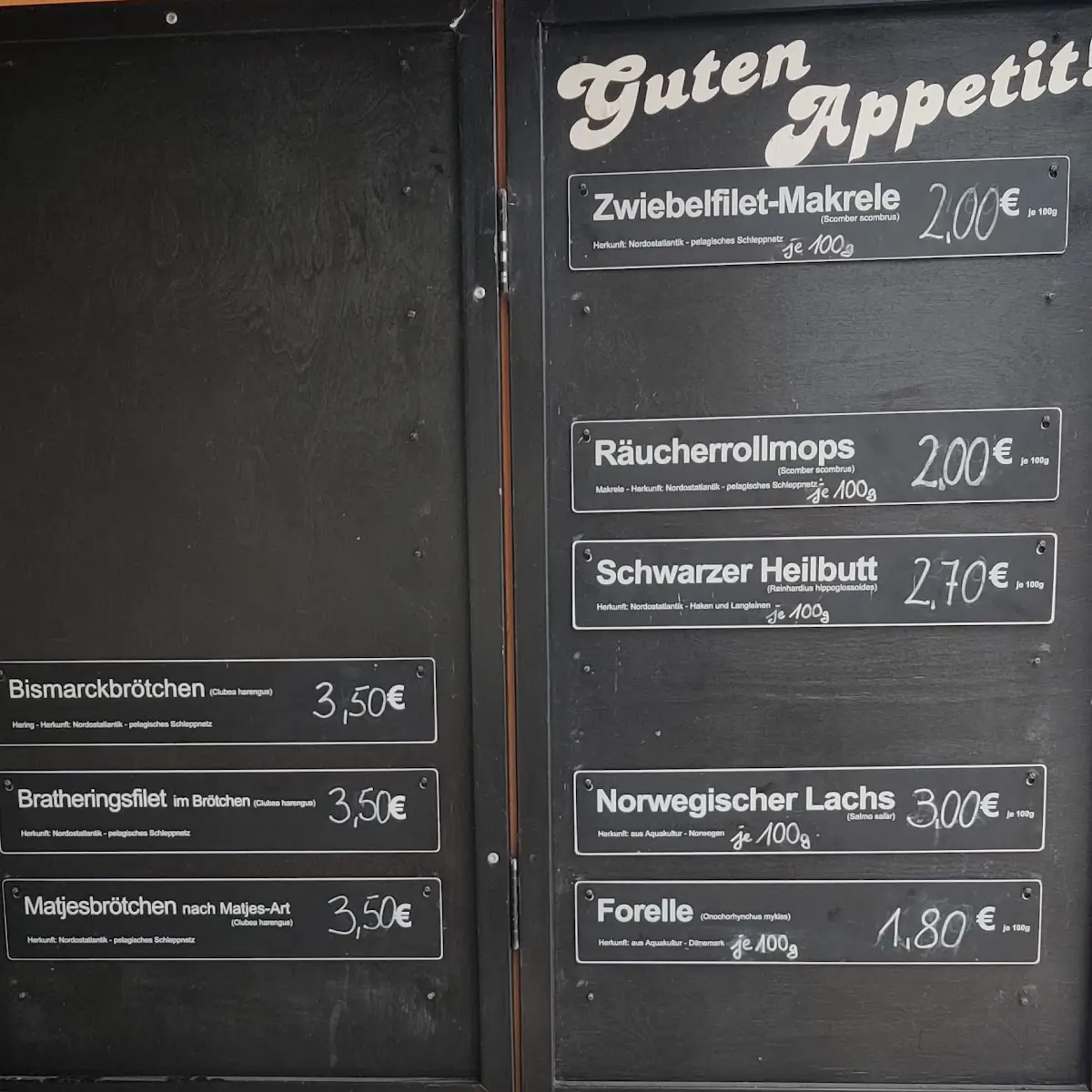 Speisekarte, Fisch- & Getränkehandel Andreas Lange