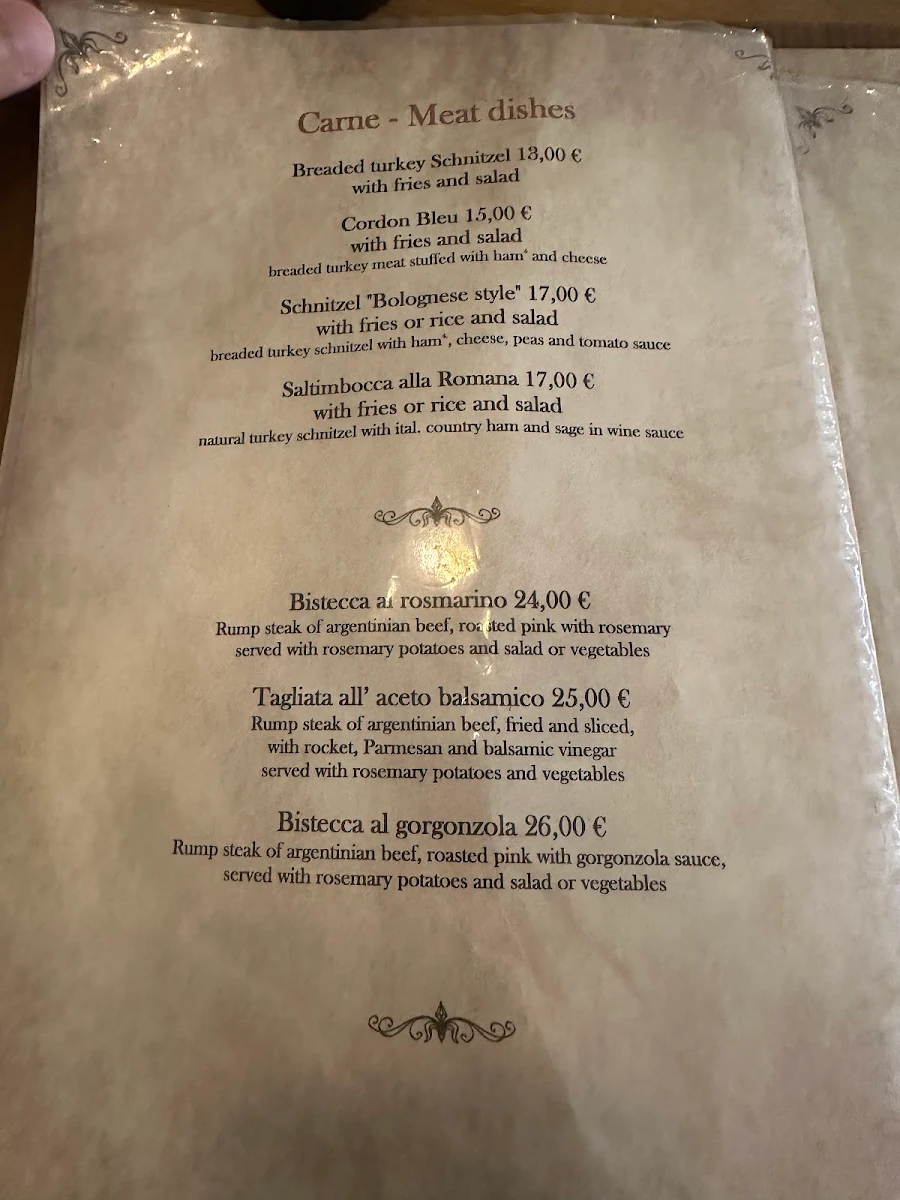 Speisekarte, Eiscafé-Pizzeria Roma