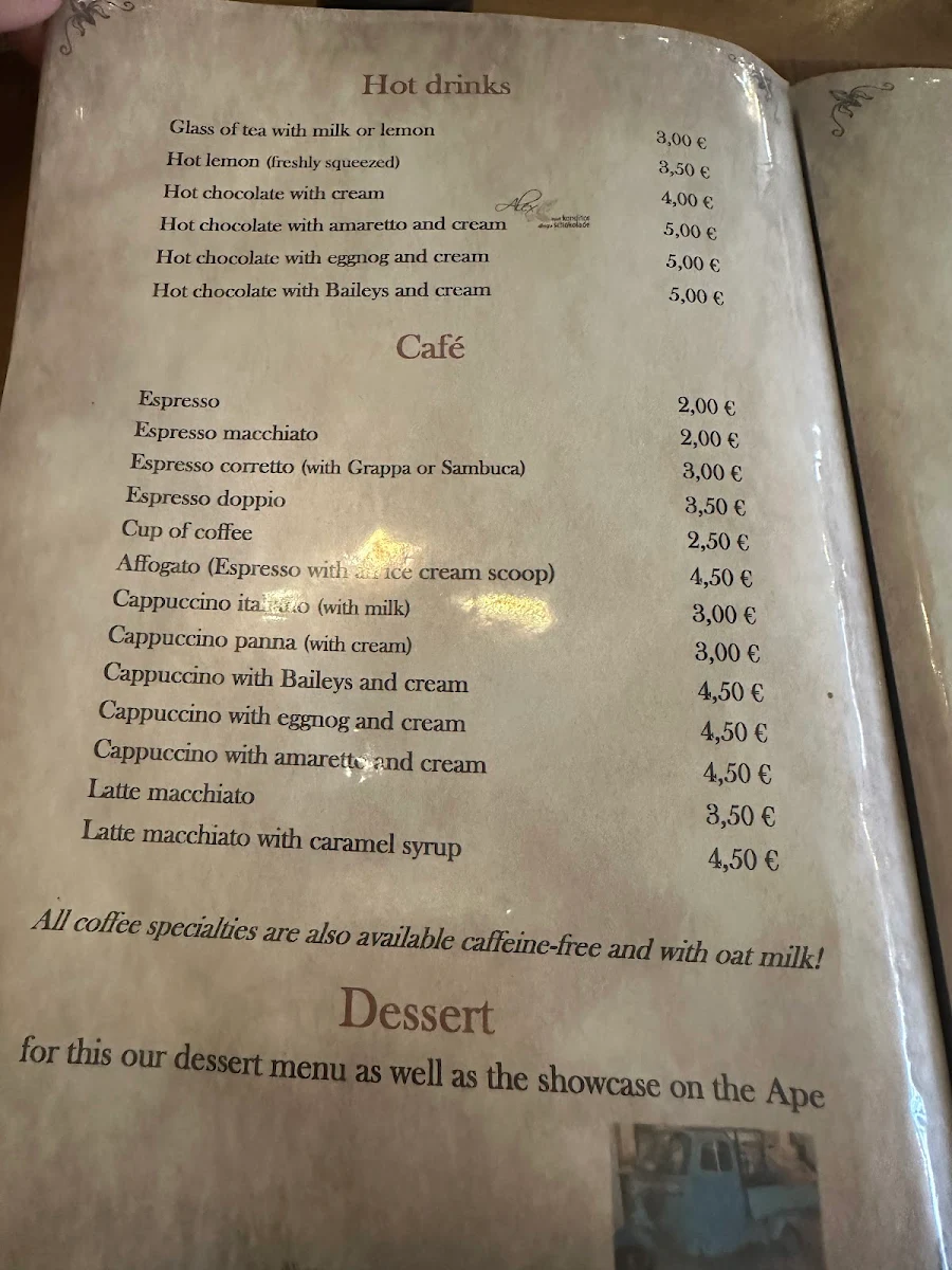 Speisekarte, Eiscafé-Pizzeria Roma