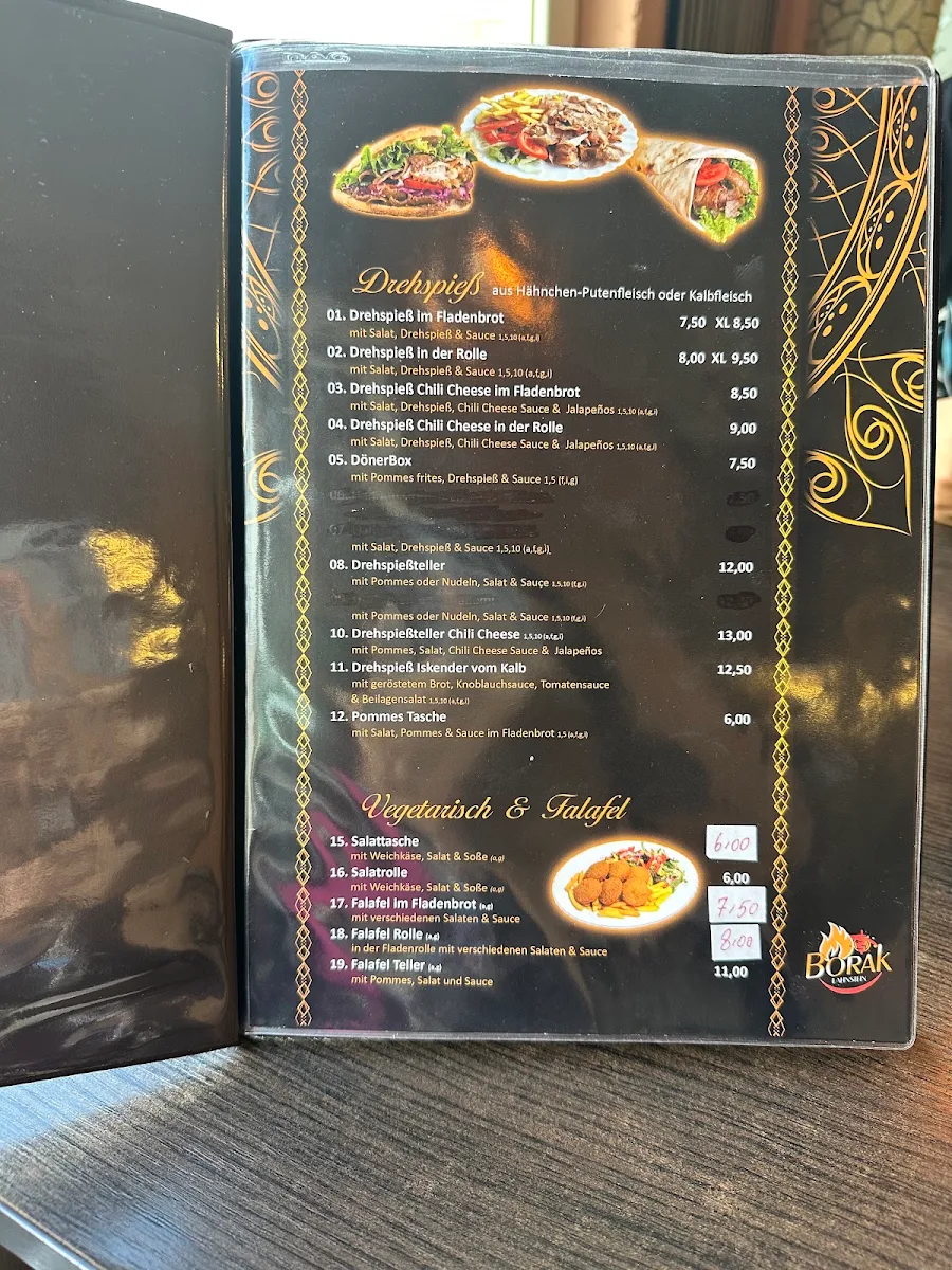 Speisekarte, Borak Pizza & Kebaphaus