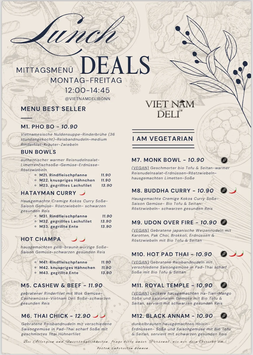 Speisekarte, Vietnam deli berliner freiheit zu Vietnam Deli Bonn