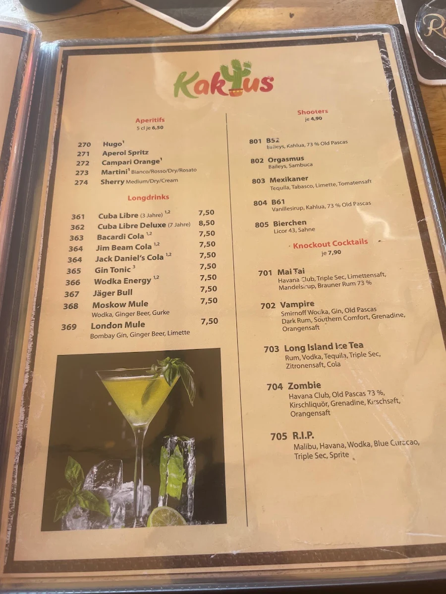 Speisekarte, KAKTUS MEXIKANISCHES RESTAURANT