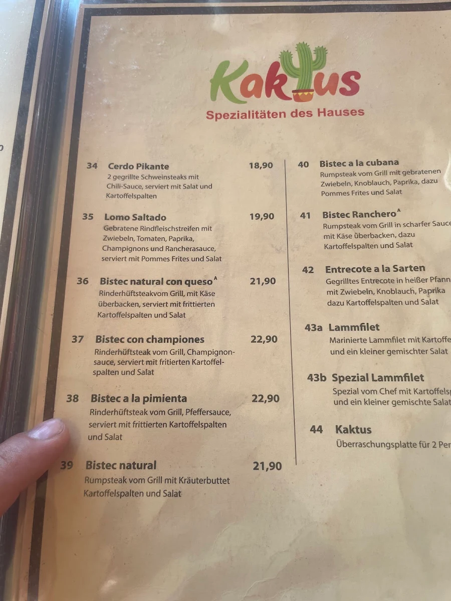 Speisekarte, KAKTUS MEXIKANISCHES RESTAURANT