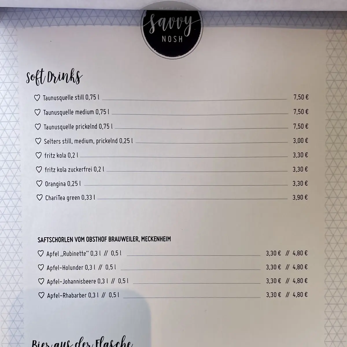 Speisekarte, Savvy Nosh
