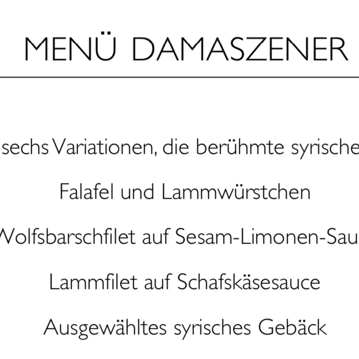 Speisekarte, Fardi Syrian Restaurant