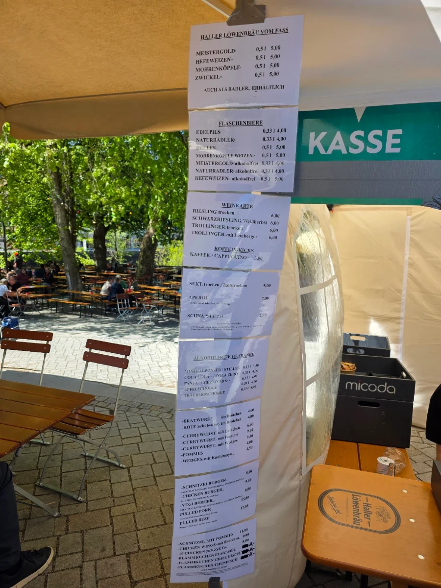 Speisekarte, Biergarten Schwäbisch Hall
