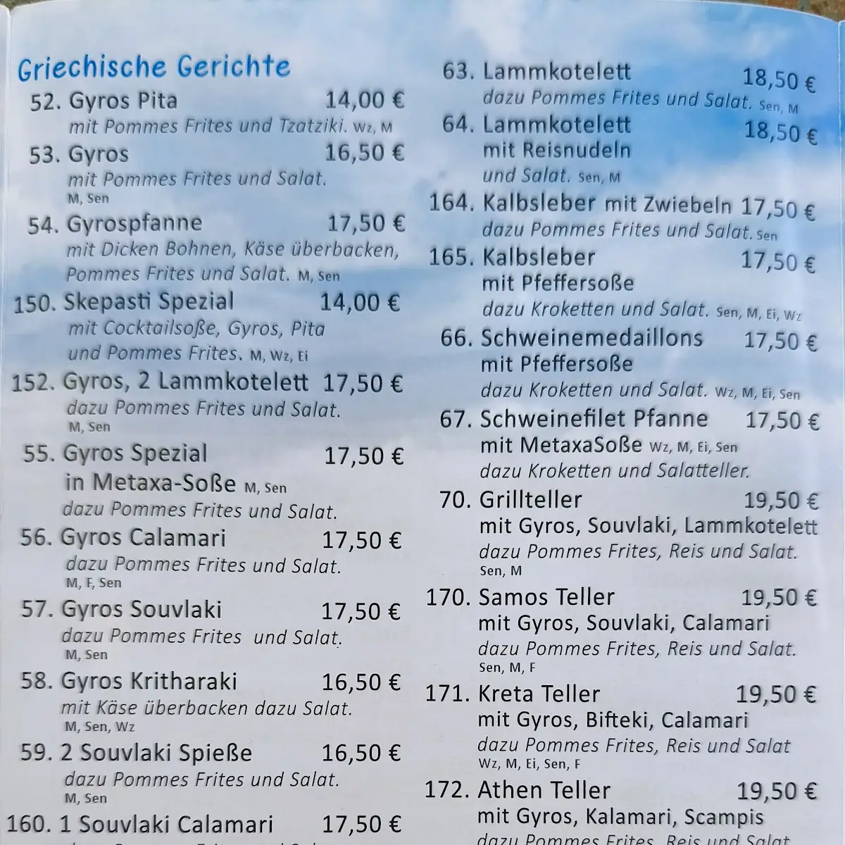 Speisekarte, Vereinsgaststätte "Zum Rednitzgrund"