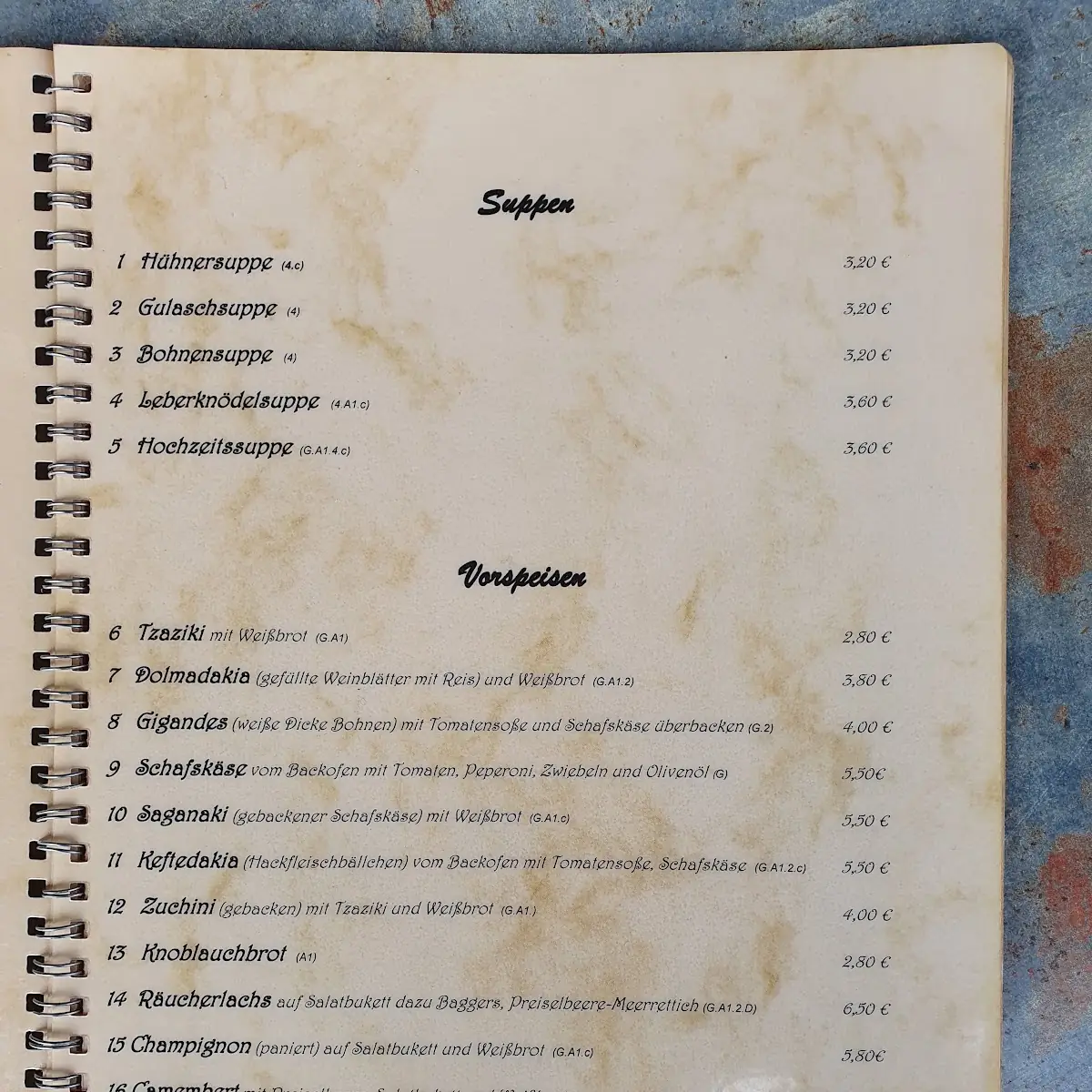 Speisekarte, Vereinsgaststätte "Zum Rednitzgrund"