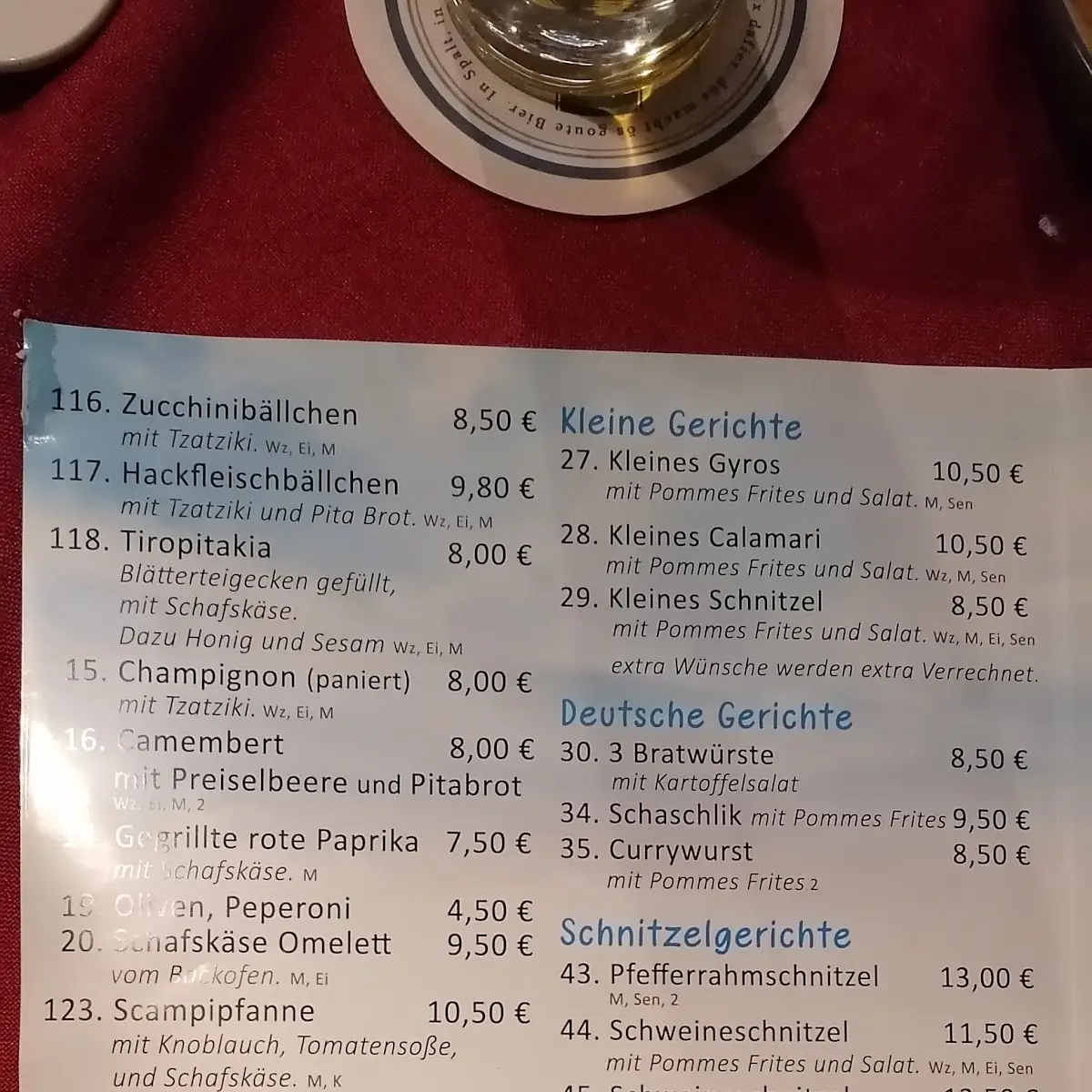 Speisekarte, Vereinsgaststätte "Zum Rednitzgrund"