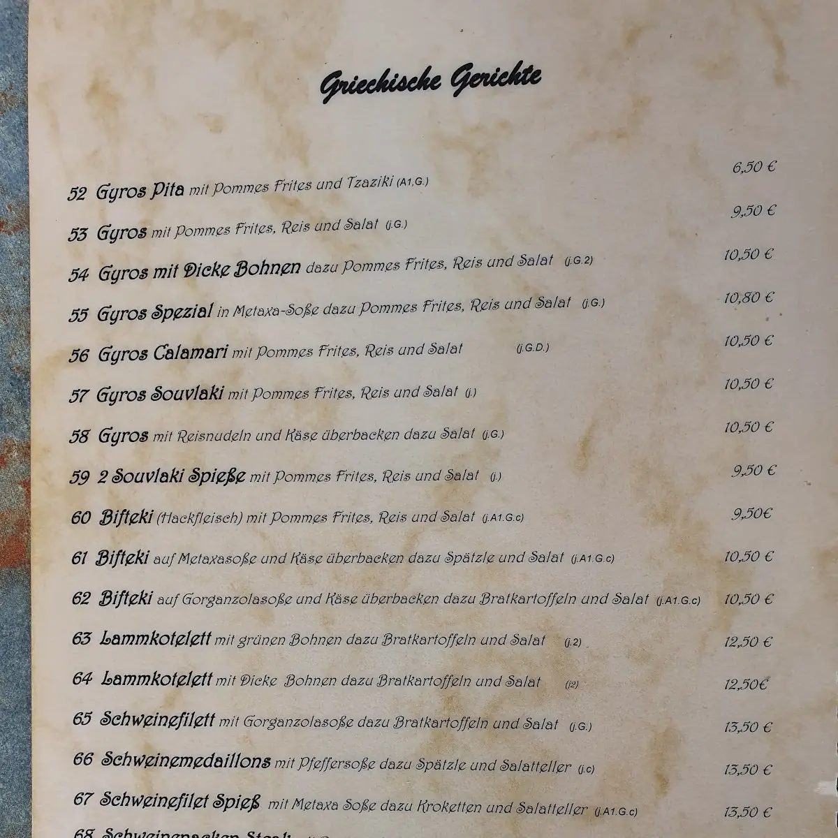 Speisekarte, Vereinsgaststätte "Zum Rednitzgrund"