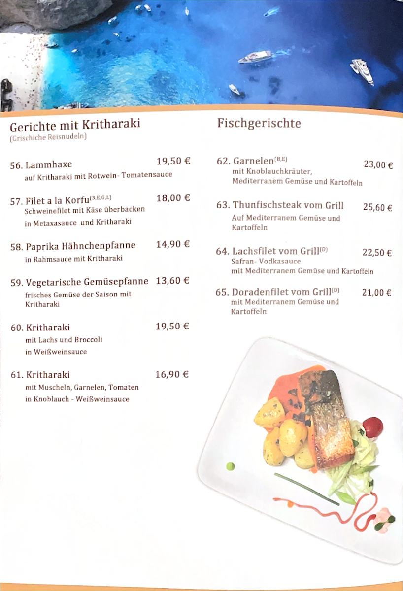 Speisekarte, Restaurant SANTORINI